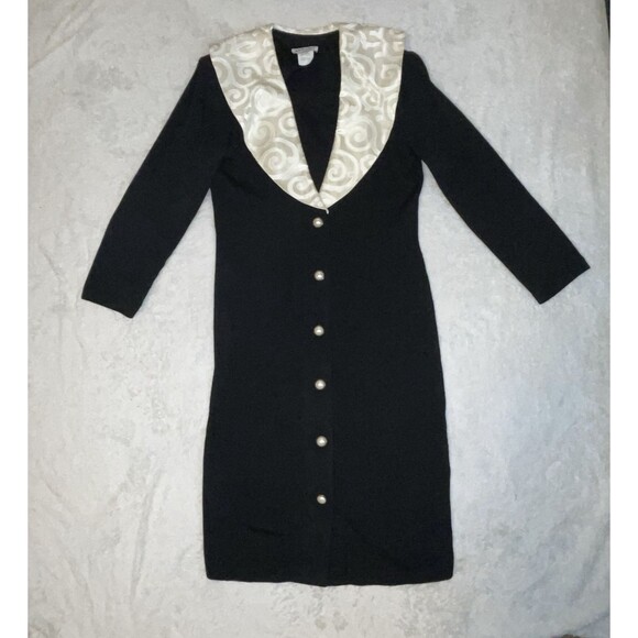 Vintage Long Dress Button Front Womens Classic 12 Collared Melissa Black USA - Picture 1 of 12